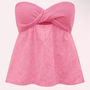 SHEIN Pink Crochet Strapless Top